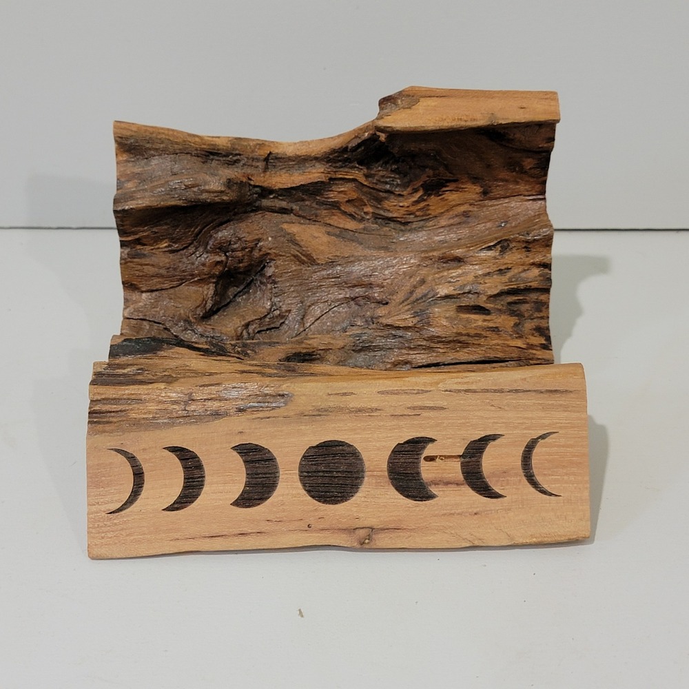 Handmade Live Edge Wood Moon Phase Half hollow log root Rustic Celestial Decor